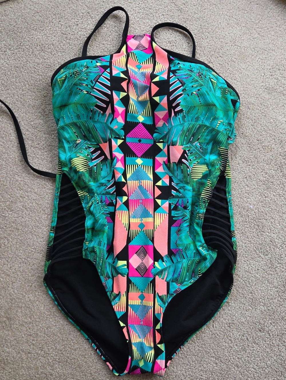 NOBO One Piece Swimsuit Vibrant Tribal Tropical  Print Size Large